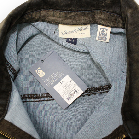 NEW 14 Universal Thread Jumpsuit Olive Zip Stretch Velvety Flocked Denim Stretch - Picture 7 of 16